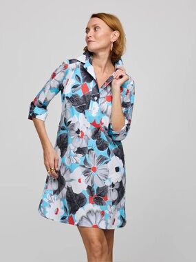 NWOT Hinson Wu $359 Aileen 3/4 Sleeve Pop Flower Dress. Size L.